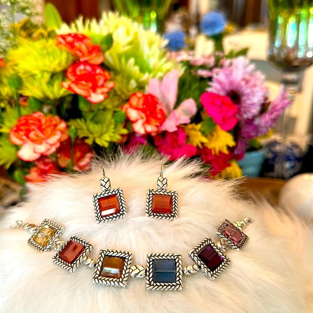 Brighton TAILOR multicolor German Glass Bracelet Earrings RARE Red Purple Blue - Picture 16 of 16